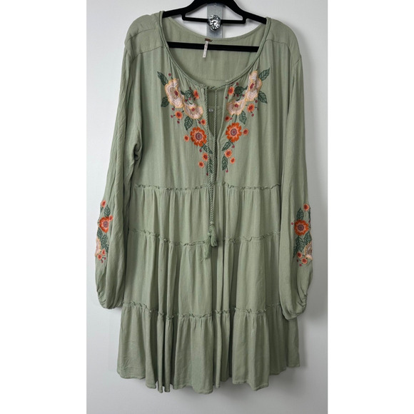 Free People Spell On You Mia Earth Sage Embroidered L Dress Boho Lagenlook D13 - Picture 3 of 11